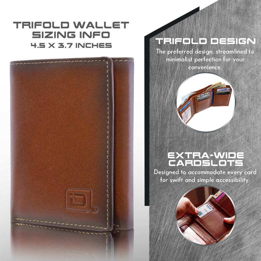 Mens RFID Wallet - Extra Capacity Trifold 7 slot with ID Window