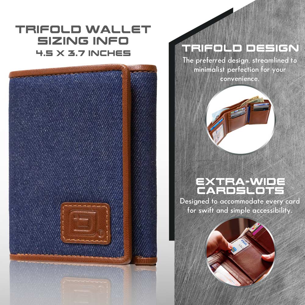 Mens RFID Wallet - Extra Capacity Trifold 7 slot with ID Window