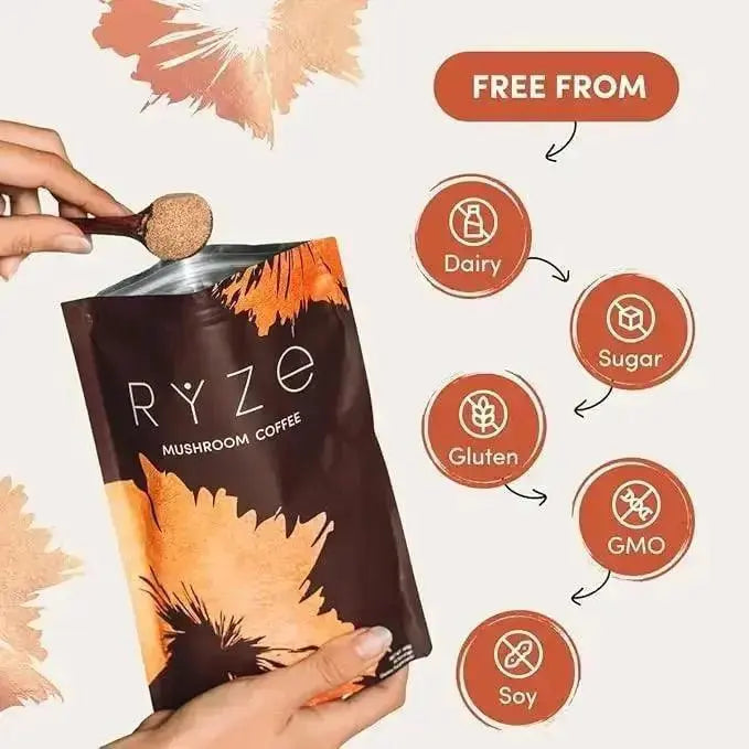 RYZE Mushroom Coffee | 6 Adaptogenic Mushrooms | Organic | Instant Coffee | MCT Oil | Better Energy, Focus, Digestion, Immunity | Cordyceps, Lion’s Mane, Shiitake, Reishi, Turkey Tail, King Trumpet